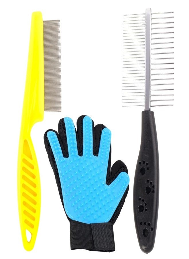 REGIIS Pet Grooming Kit with Metal Deshedding Comb, Cleaning Brush, Blue Grooming Glove for Dogs, 3-Piece Professional Hair Removal Set - Image 1